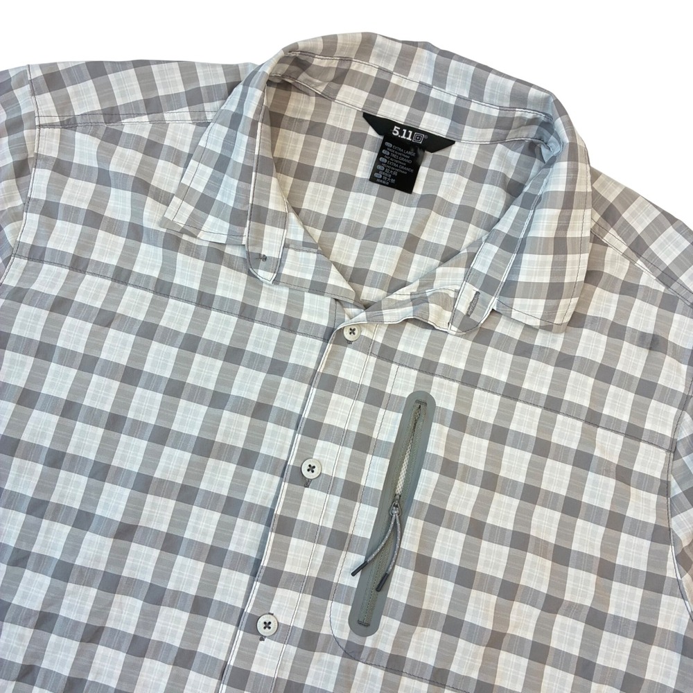 5.11 Tactical Shirt Mens XL Grey Plaid Short Sleeve UPF 50+ Stretch Utility Zip‎
